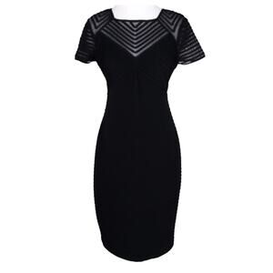 CALVIN KLEIN NWT Black Cap Sleeve Tiered Stretchy Sheath Midi Dress Size 10